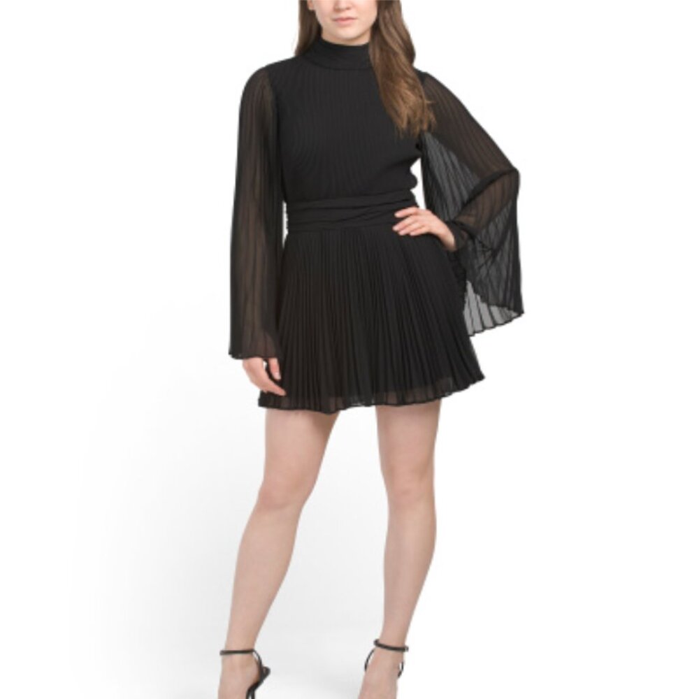 NWT Milly Rosemary Pleated Mock-Neck Chiffon Mini Dress
